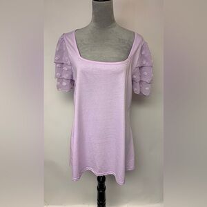 Larace Blouse Lavender  square neck Sheer Sleeves 
 Causal Feminine Womens SZ 1X